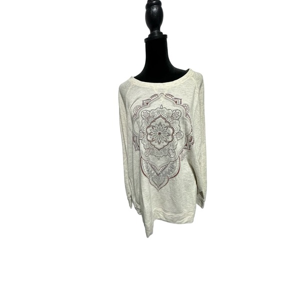 Style & Co Women's 3XL Beige‎ Medallion Embellished Long Sleeve Round Neck Top - Picture 1 of 5